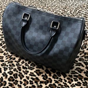 Black Checkered Handbag Purse Adjustable Checkerboard Damier Minimalist Speedy